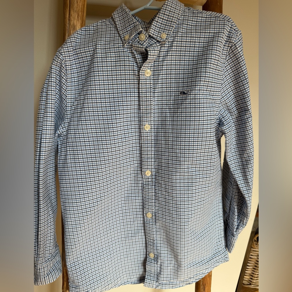 Button-Down Long Sleeve boys Check Shirt - Light Blue size Small (8-10)
